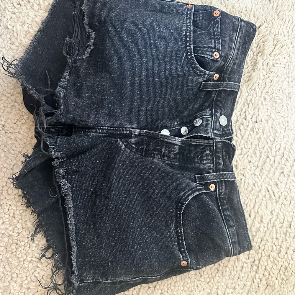 Black Denim High-Waisted Shorts